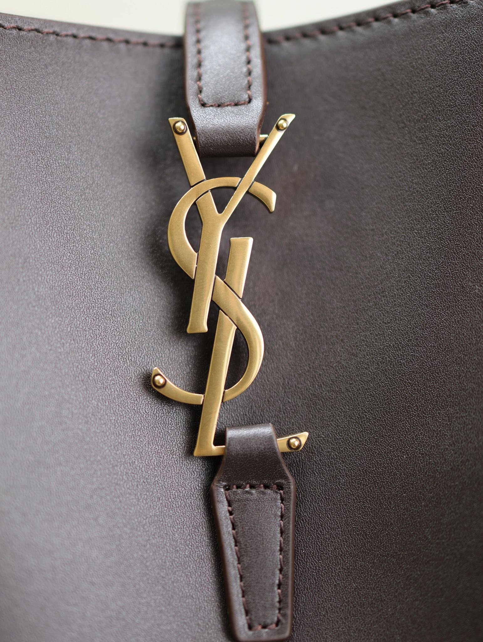 {Style No: RD5BRU2K} LE 37 MEDIUM BUCKET BAG 26 IN BRUNETTE BROWN CALFSKIN GOLD HARDWARE - Image 7