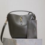 {Style No: 1IV4DIME} YSL 25S LE 5 À 7 BUCKET 26 IN DARK OLIVE CALFSKIN GOLD HARDWARE