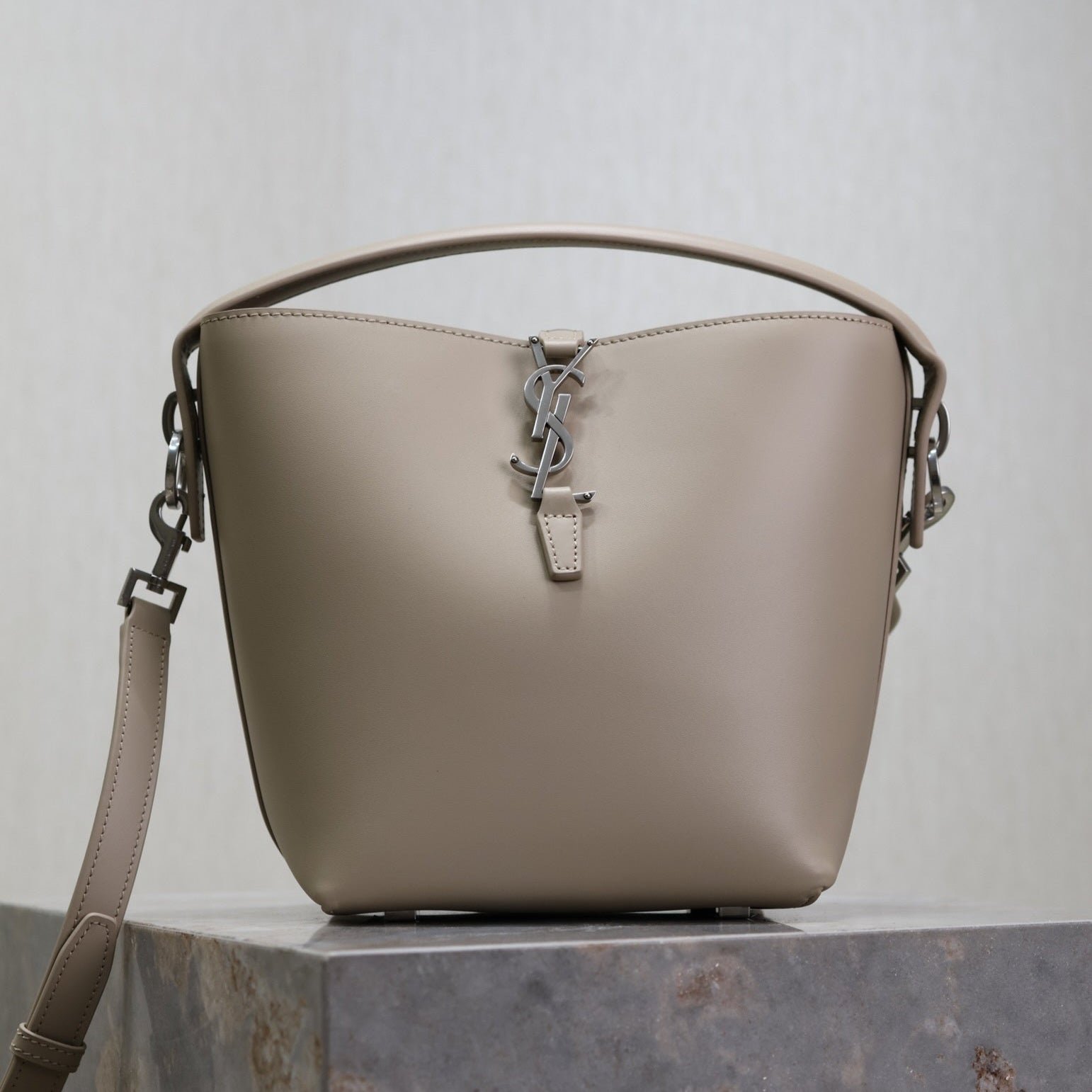{Style No: M7KRBSFS} YSL 25S LE 37 BAG 20 IN DUSTY GRAY CALFSKIN SILVER HARDWRE