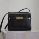 {Style No: LHCV9IZ5} YSL 25S MINI MANHATTAN 19 IN BLACK SHINY CROCODILE CALFSKIN GOLD HARDWARE