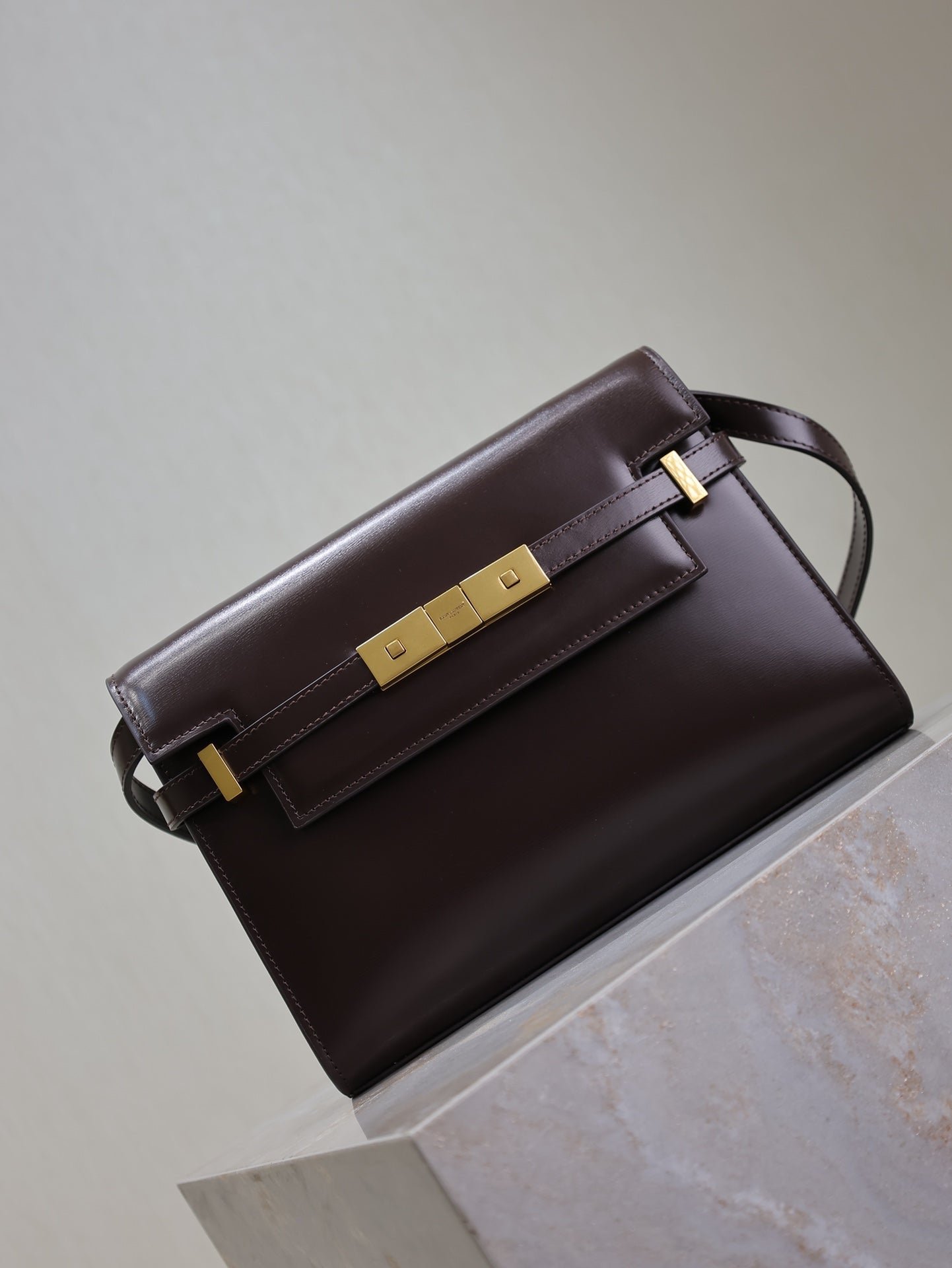 {Style No: KNA2UYS2} YSL 25S MANHATTAN SMALL 24 IN ROUGE CABERNET CALFSKIN GOLD HARDWRE - Image 8