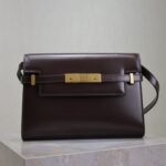 {Style No: 3AA4BK6N} YSL 25S MANHATTAN SMALL 24 IN ROUGE CABERNET CALFSKIN GOLD HARDWARE