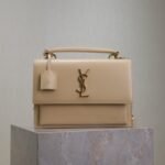 {Style No: EF3O4BLU} YSL 25S SUNSET MM 25 IN NUDE CALFSKIN GOLD HARDWRE