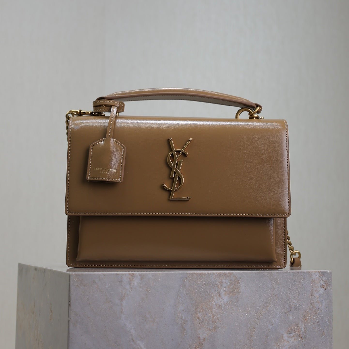 {Style No: XLM3XF1R} YSL 25S SUNSET MM 25 IN FOX CALFSKIN GOLD HARDWARE