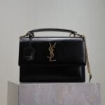 {Style No: 1YT1E44J} YSL 25S SUNSET MM 25 IN BLACK CALFSKIN GOLD HARDWRE