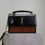 {Style No: TR2WW3F3} YSL 25S SUNSET MM 25 IN BLACK CALFSKIN AND CARAMEL SUEDE GOLD HARDWARE