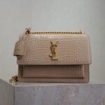 {Style No: LVOMBMHG} YSL 25S SUNSET MEDIUM 22 IN NUDE CROCODILE-EMBOSSED SHINY CALFSKIN GOLD HARDWRE