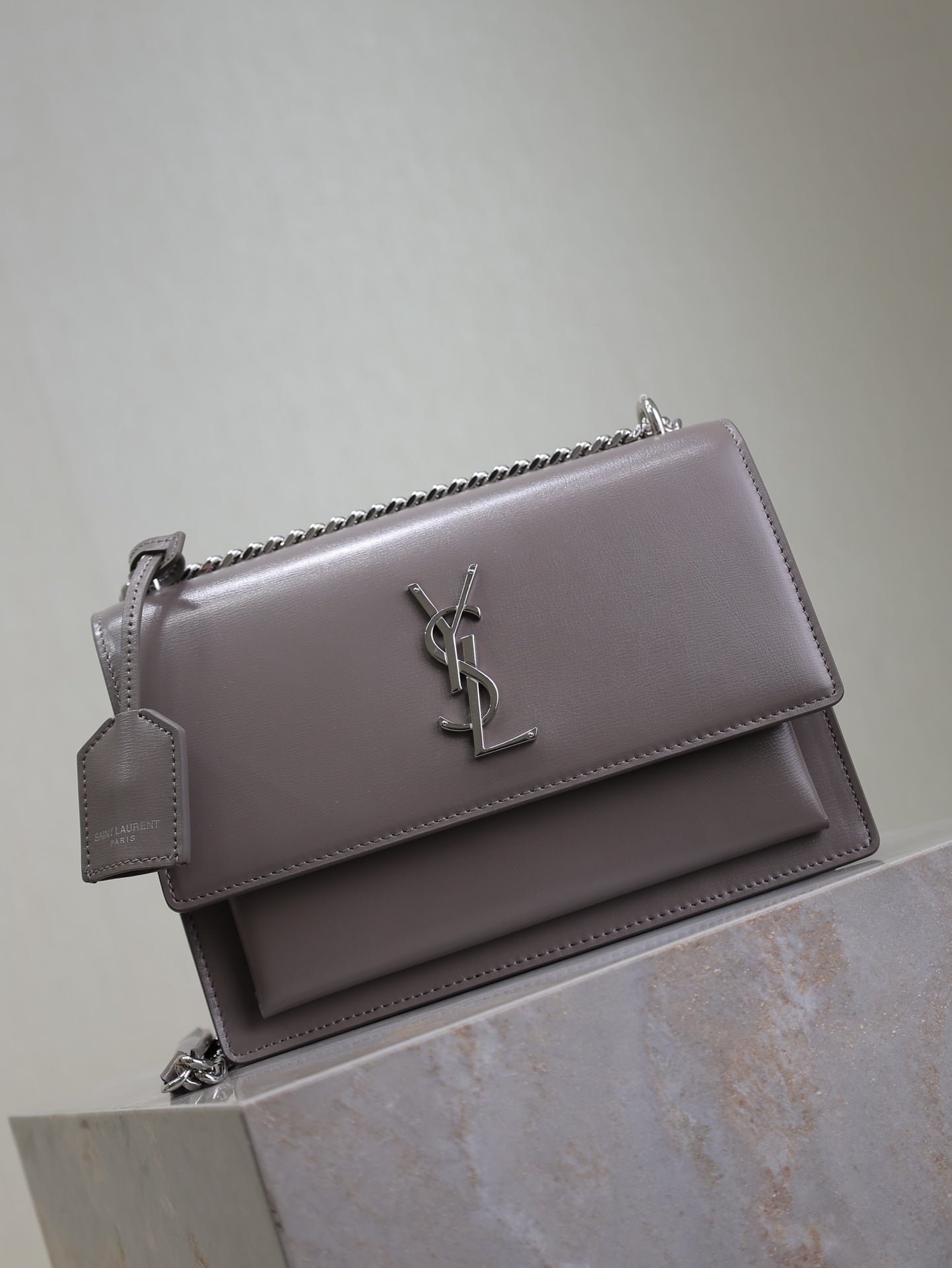 {Style No: IR4YLWYB} YSL 25S SUNSET BAG 22 IN DARK PURPLE CALFSKIN SILVER HARDWRE - Image 9