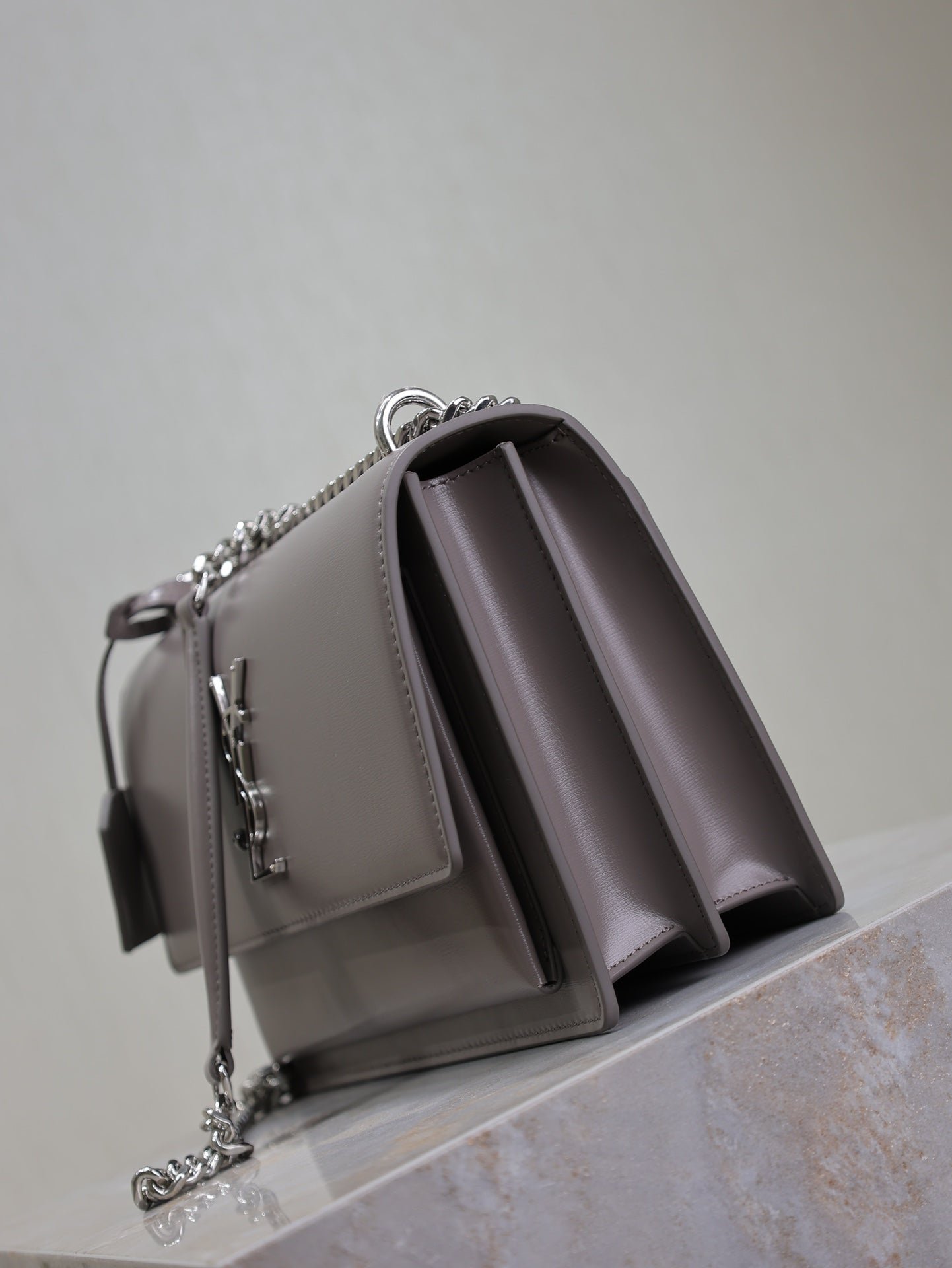 {Style No: IR4YLWYB} YSL 25S SUNSET BAG 22 IN DARK PURPLE CALFSKIN SILVER HARDWRE - Image 8