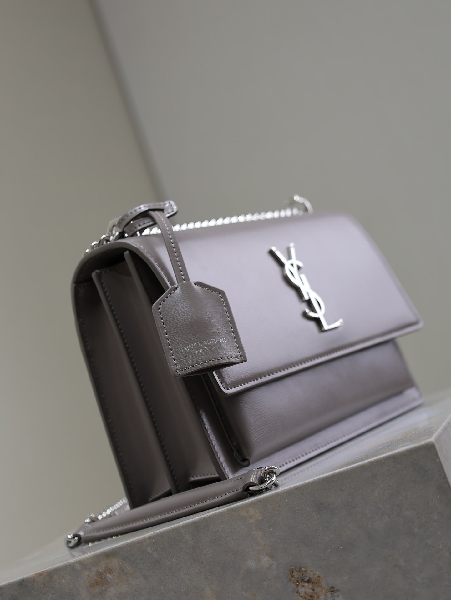 {Style No: IR4YLWYB} YSL 25S SUNSET BAG 22 IN DARK PURPLE CALFSKIN SILVER HARDWRE - Image 7