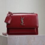 {Style No: KOGCFLOU} YSL 25S SUNSET BAG 22 IN CRIMSON RED CALFSKIN SILVER HARDWARE