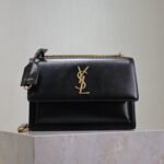 {Style No: NJZFYE1J} YSL 25S SUNSET BAG 22 IN BLACK CALFSKIN GOLD HARDWARE