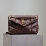 {Style No: 3X4KEAZR} YSL 25S LOULOU PUFFER MM 29 IN DARK BROWN CALFSKIN GOLD HARDWARE