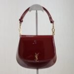 {Style No: 2UW5O3PR} VOLTAIRE SADDLE BAG 21 IN BORDEAUX RED PATENT CALFSKIN