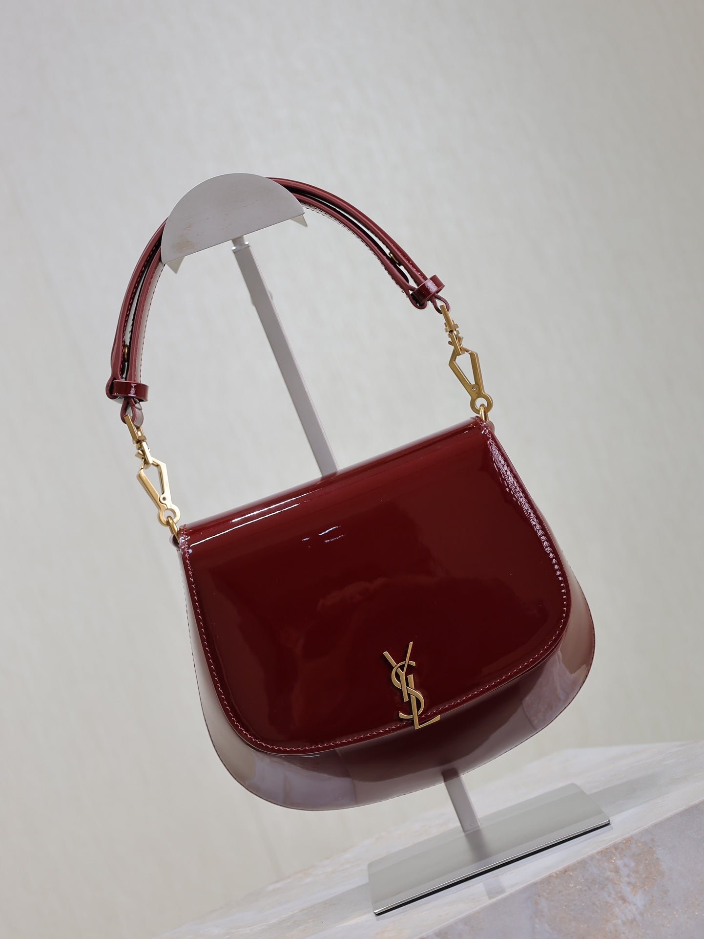 {Style No: 2UW5O3PR} VOLTAIRE SADDLE BAG 21 IN BORDEAUX RED PATENT CALFSKIN - Image 5