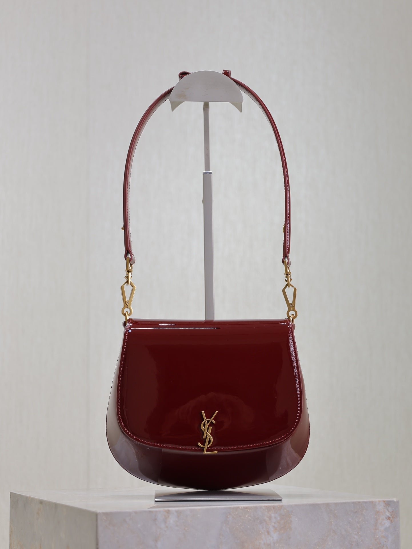 {Style No: 2UW5O3PR} VOLTAIRE SADDLE BAG 21 IN BORDEAUX RED PATENT CALFSKIN - Image 8