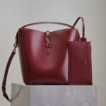 {Style No: U2P93MLZ} YSL 25S LE 5 À 7 BUCKET 26 IN DARK BURGUNDY CALFSKIN GOLD HARDWARE