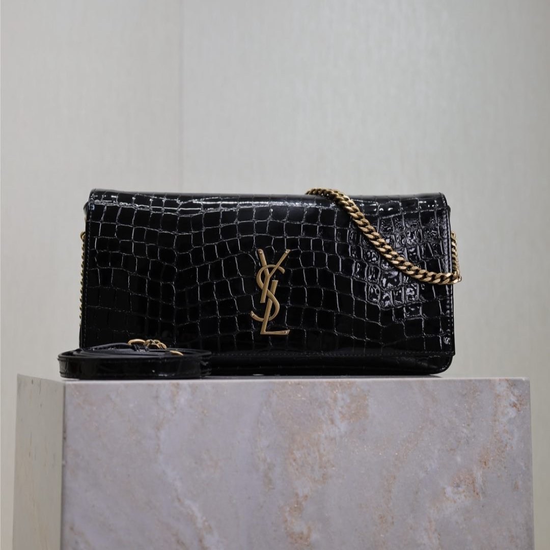 {Style No: SNDUZKGM} KATE 99 MEDIUM BAG 26 IN BLACK CROCODILE-EMBOSSED CALFSKIN COPPER HARDWARE