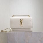 {Style No: 26SW5PNJ} SUNSET SMALL BAG 19 IN WHITE CROCODILE-EMBOSSED CALFSKIN GOLD HARDWARE