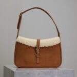 {Style No: LM212PS5} LE 5 À 7 SHOULDER BAG 25 IN BROWNIE SUEDE AND WHITE SHEARLING TRIM