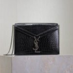 {Style No: BU8IJOWY} CASSANDRA CHAIN BAG 22 IN BLACK CROCODILE PATTERN CALFSKIN SILVER HARDWARE