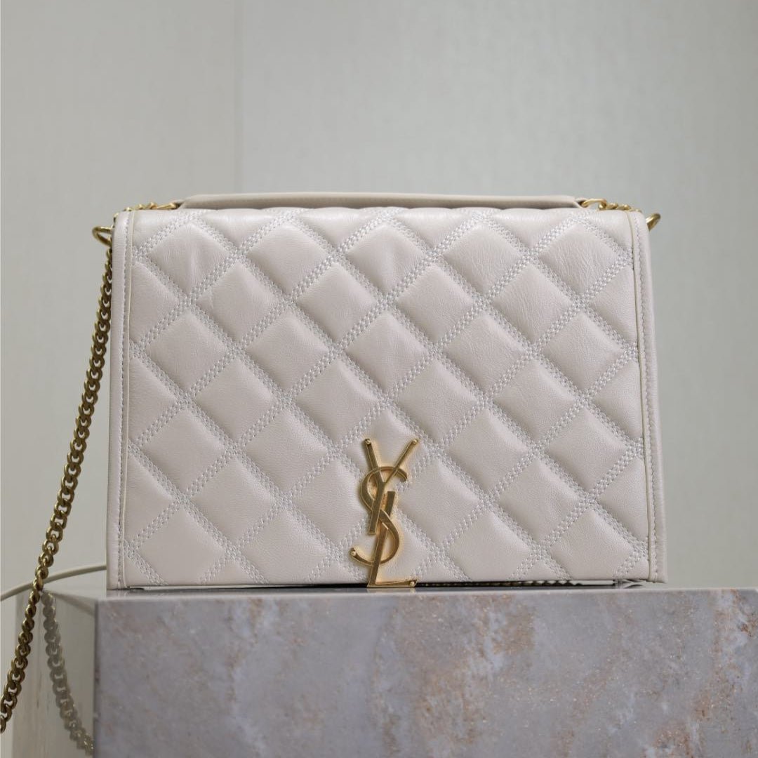 {Style No: 9R9UL1AE} BECKY 26 IN WHITE QUILTED LAMBSKIN GOLD HARDWARE