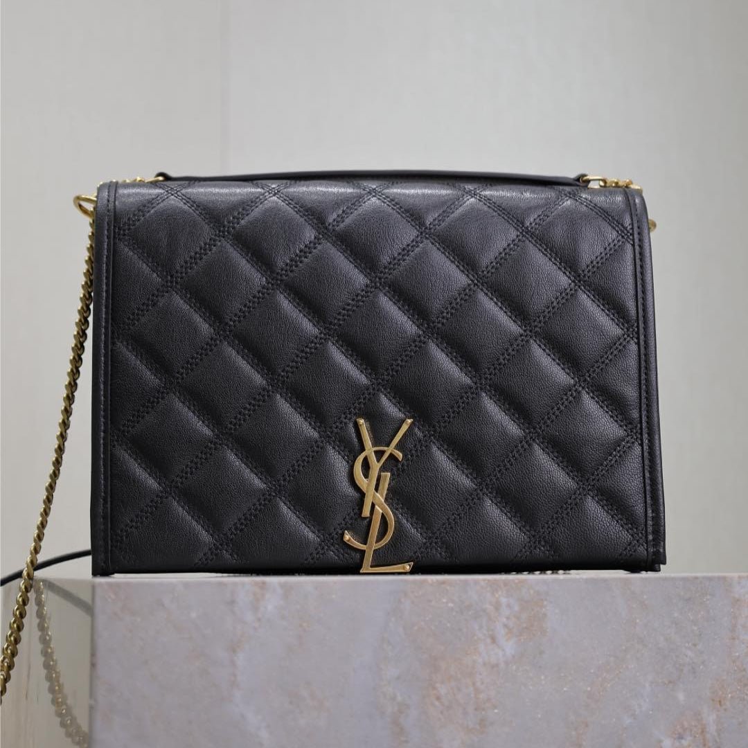 {Style No: FHGAR91Q} BECKY 26 IN BLACK QUILTED LAMBSKIN GOLD HARDWARE