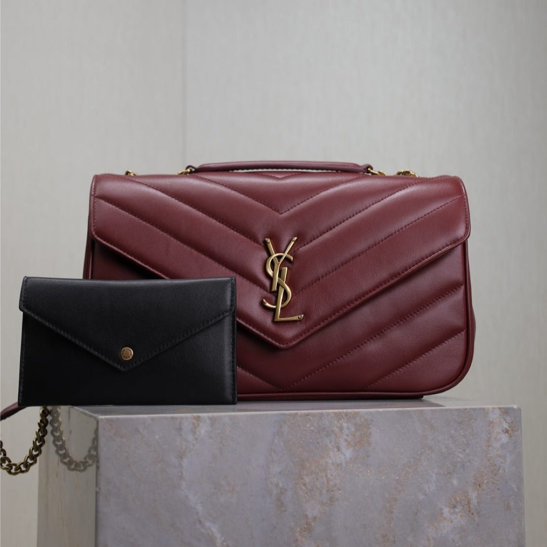 {Style No: 9S5I4AOC} LOULOU MEDIUM 29 IN BURGUNDY RED SHEEPSKIN GOLD HARDWARE
