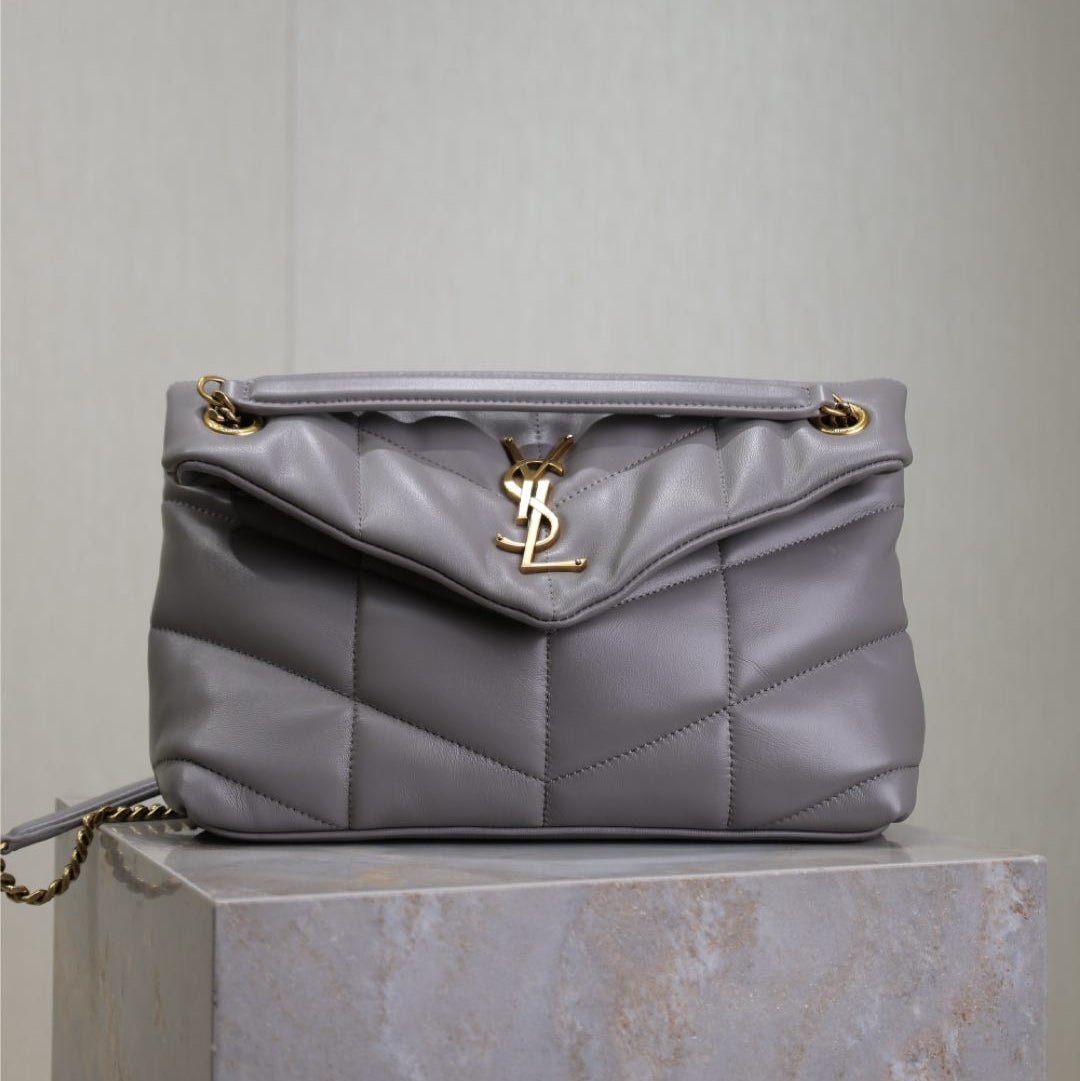 {Style No: LMXNCL98} YSL 25S LOULOU PUFFER MEDIUM 29 IN SMOKY LAVENDER CALFSKIN
