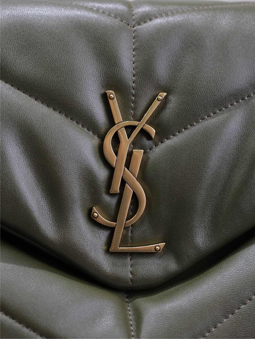 {Style No: 37WKGI9L} YSL 25S LOULOU PUFFER GM 35 IN DARK OLIVE CALFSKIN GOLD HARDWARE - Image 6