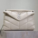 {Style No: NTZB3V6N} YSL 25S LOULOU PUFFER GM 35 IN SMOKEY TAUPE CALFSKIN SILVER HARDWARE