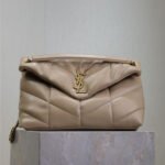 {Style No: YY5J4Z54} YSL 25S LOULOU PUFFER GM 35 IN BROWN CALFSKIN GOLD HARDWRE