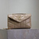 {Style No: NZILWS2V} YSL 25S LOULOU PUFFER MINI 23 IN BROWN CALFSKIN GOLD HARDWARE