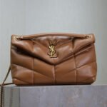 {Style No: BGE3ND3K} YSL 25S LOULOU PUFFER MM 29 IN CARAMEL CALFSKIN GOLD HARDWRE