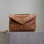 {Style No: KYKG8GFP} YSL 25S LOULOU PUFFER MINI 23 IN CARAMEL CALFSKIN GOLD HARDWRE