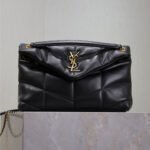 {Style No: 8BQHWBIA} YSL 25S LOULOU PUFFER MM 29 IN BLACK CALFSKIN GOLD HARDWARE