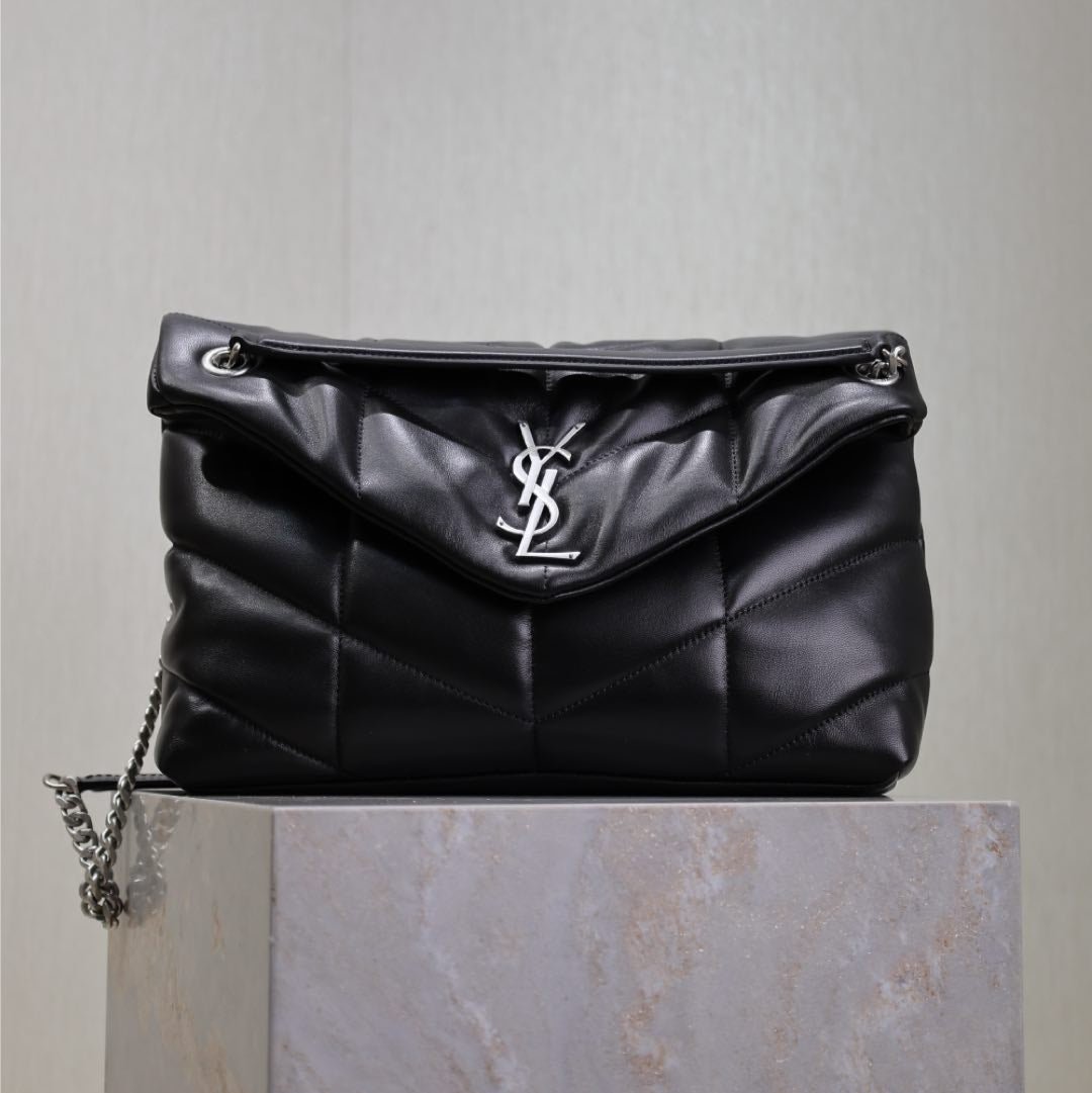 {Style No: RFX2EWN1} YSL 25S LOULOU PUFFER GM 35 IN BLACK CALFSKIN SILVER HARDWRE