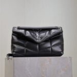 {Style No: 4X859Q89} YSL 25S LOULOU PUFFER MM 29 IN BLACK CALFSKIN SILVER HARDWARE