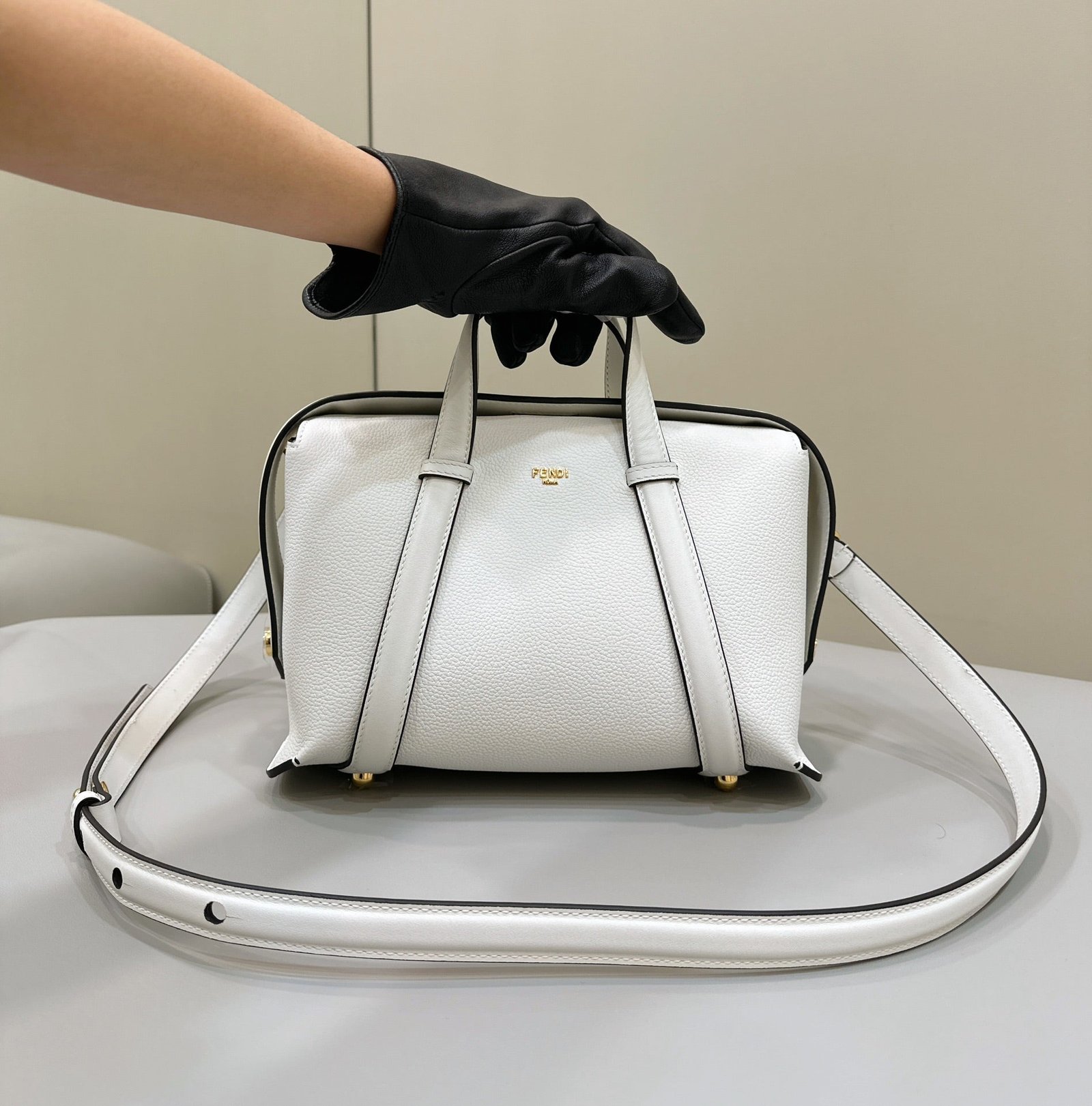 {Style No: BP9P8G5F} FENDI 27 BAG IN WHITE CALFSKIN WITH GOLD HARDWARE