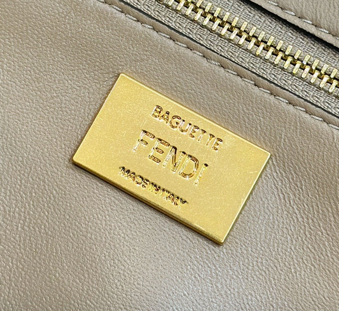 {Style No: LHVJ46GB} FENDI BAGUETTE 27 BAG IN SAND BEIGE CALFSKIN WITH GOLD HARDWARE - Image 6