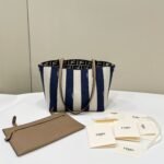 {Style No: 68XA6CC5} FENDI ROLL 22 TOTE BAG IN MIDNIGHT BLUE MIX WHITE CANVAS