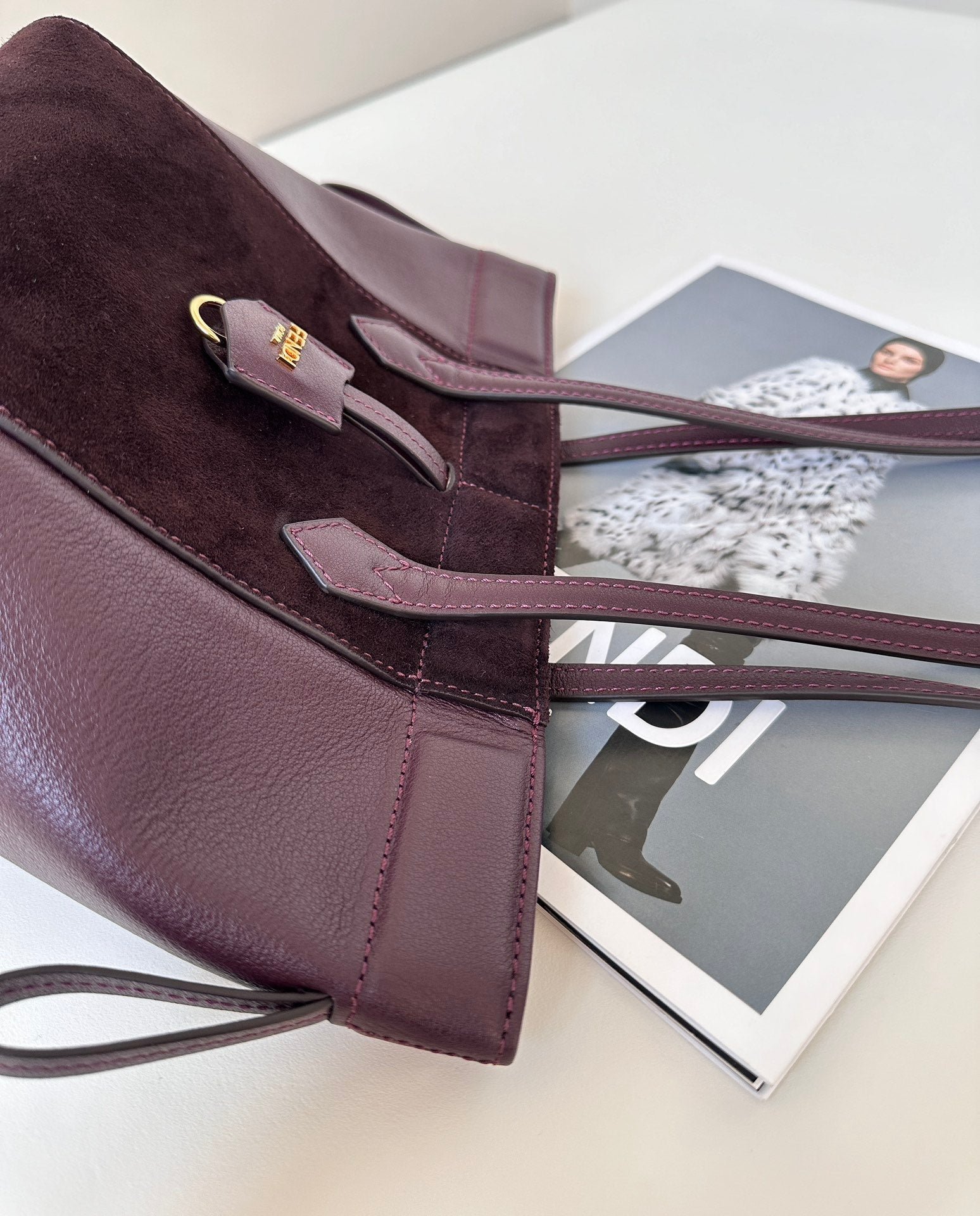 {Style No: L8BKZVAN} ORIGAMI MINI 19 IN WINE RED LAMBSKIN AND SUEDE - Image 4