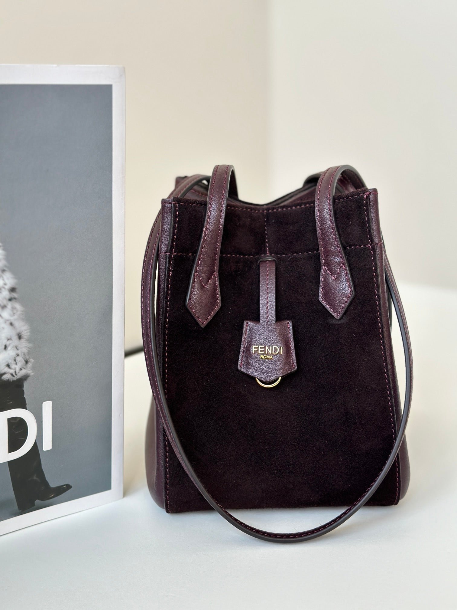 {Style No: L8BKZVAN} ORIGAMI MINI 19 IN WINE RED LAMBSKIN AND SUEDE - Image 8