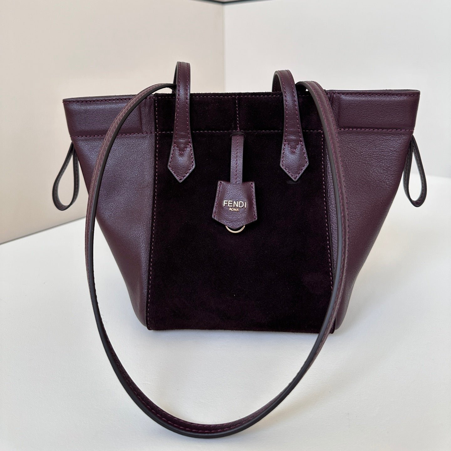 {Style No: L8BKZVAN} ORIGAMI MINI 19 IN WINE RED LAMBSKIN AND SUEDE