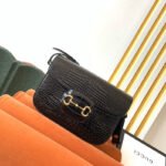 {Style No: JLWT3K2T} GG 1955 Horsebit Bag 25cm Black Crocodile Leather Gold Hardware