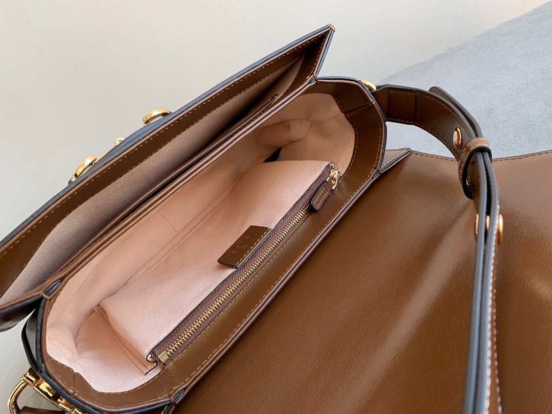 {Style No: GRLN5TFK} GG 1955 Horsebit Bag 25cm Brown Calfskin Gold Hardware - Image 6