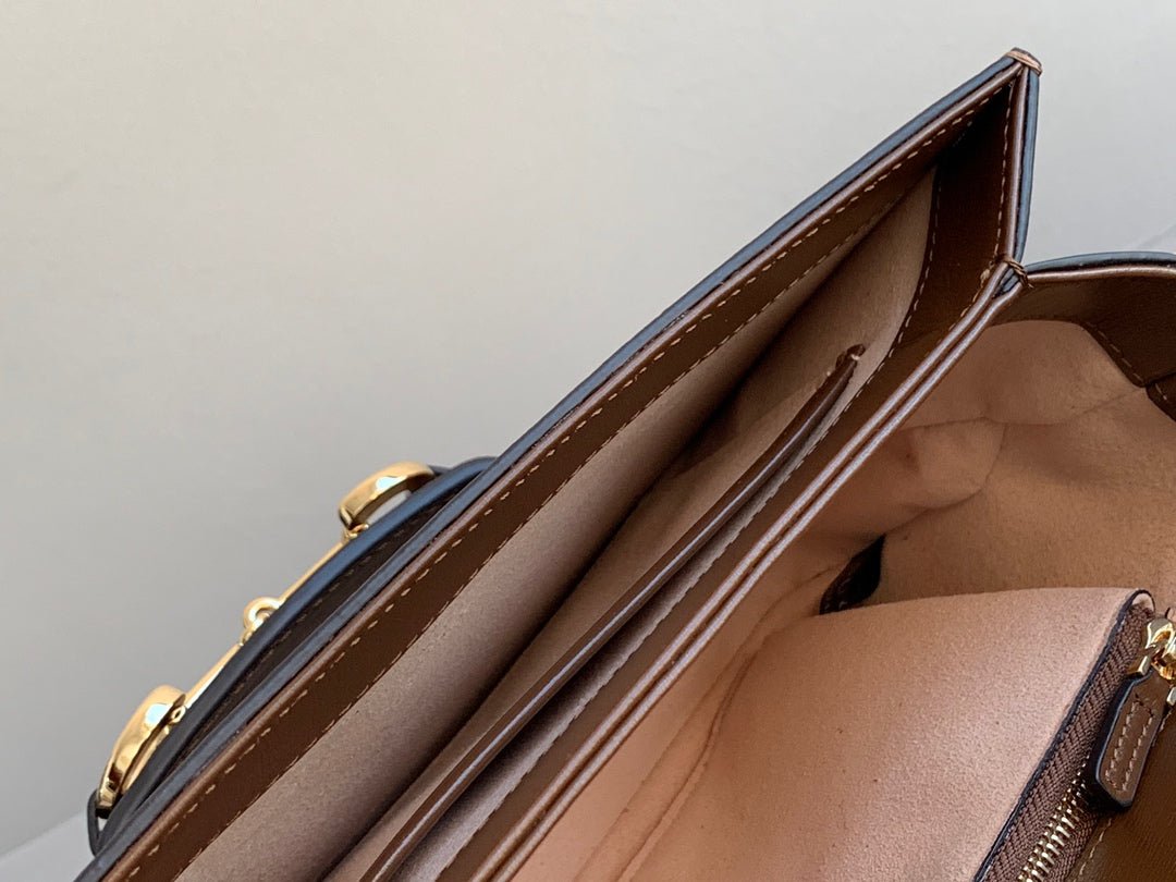 {Style No: GRLN5TFK} GG 1955 Horsebit Bag 25cm Brown Calfskin Gold Hardware - Image 7