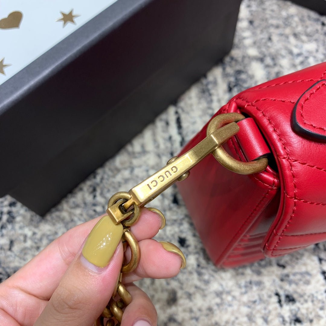 {Style No: 71472NMT} GG Marmont 21cm Mini Top Red Calfskin Gold Hardware - Image 7