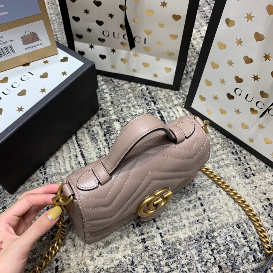 {Style No: TTK3OIW2} GG Marmont 21cm Mini Top Dark Beige Calfskin Gold Hardware - Image 3