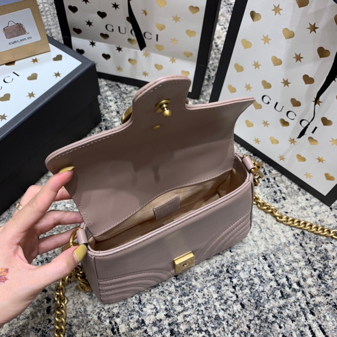 {Style No: TTK3OIW2} GG Marmont 21cm Mini Top Dark Beige Calfskin Gold Hardware - Image 5